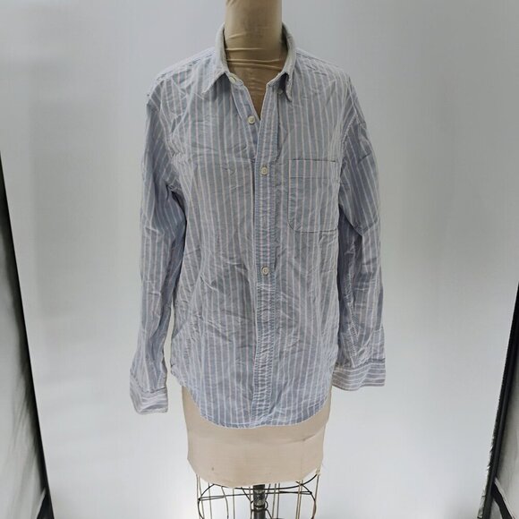 Vintage 90s Abercrombie & Fitch The Big Shirt L Blue Striped Button Up VTG - Picture 1 of 12
